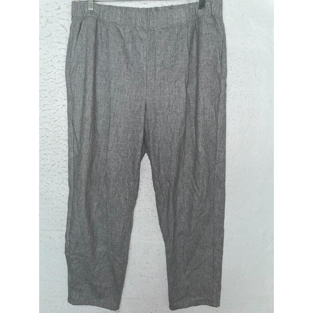 Eileen Fisher 100% Wool Soft Stretch Pull On Trousers Office Pants Gray XL